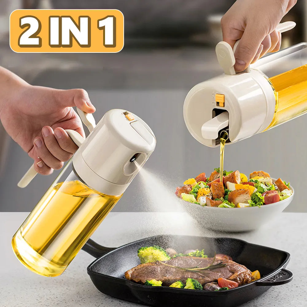 2-in-1 Oil Sprayer and Dispenser Bottle, 550ml Glass Olive Oil Mister with Pouring & Spraying Modes for Cooking, BBQ, Baking and Salad | All In 1 Shopping