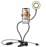 LED Selfie Ring Light with Phone Holder, Adjustable Makeup & Live Streaming Light, 3 Color Modes, 10-Level Brightness, 360° Rotating Desk Clamp Stand