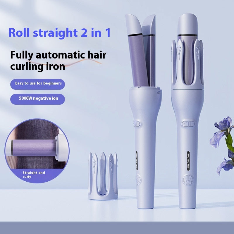 2-in-1 Automatic Hair Curler & Straightener, Rotating Ceramic Curling Iron with 3 Heat Settings, Fast Heating & Negative Ion Technology

