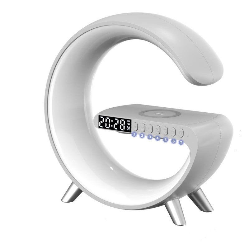 G-Shaped Smart LED Table Lamp with Bluetooth Speaker, 15W Wireless Charger, App & Voice Control for Bedroom & Home