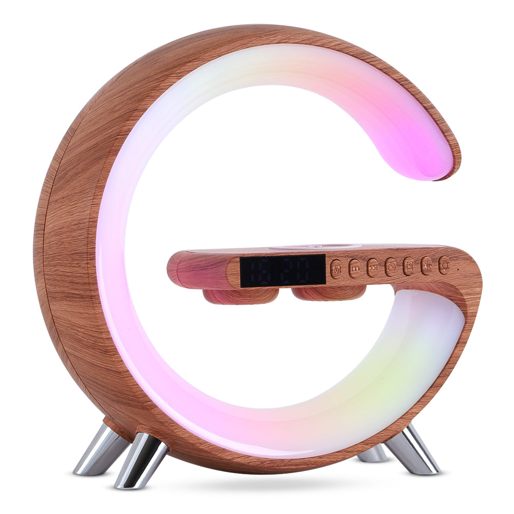 G-Shaped Smart LED Table Lamp with Bluetooth Speaker, 15W Wireless Charger, App & Voice Control for Bedroom & Home