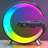 G-Shaped Smart LED Table Lamp with Bluetooth Speaker, 15W Wireless Charger, App & Voice Control for Bedroom & Home