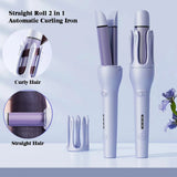 2-in-1 Automatic Hair Curler & Straightener, Rotating Ceramic Curling Iron with 3 Heat Settings, Fast Heating & Negative Ion Technology