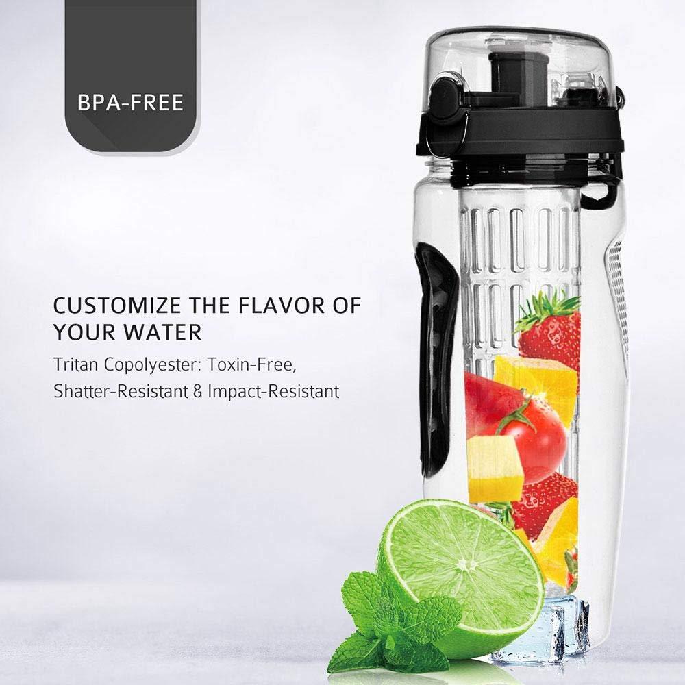 32 Oz Fruit Infuser Water Bottle, BPA-Free Tritan Sports Water Bottle with Fruit Infuser, Leakproof Reusable Juice & Flavored Water Bottle