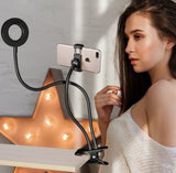 LED Selfie Ring Light with Phone Holder, Adjustable Makeup & Live Streaming Light, 3 Color Modes, 10-Level Brightness, 360° Rotating Desk Clamp Stand