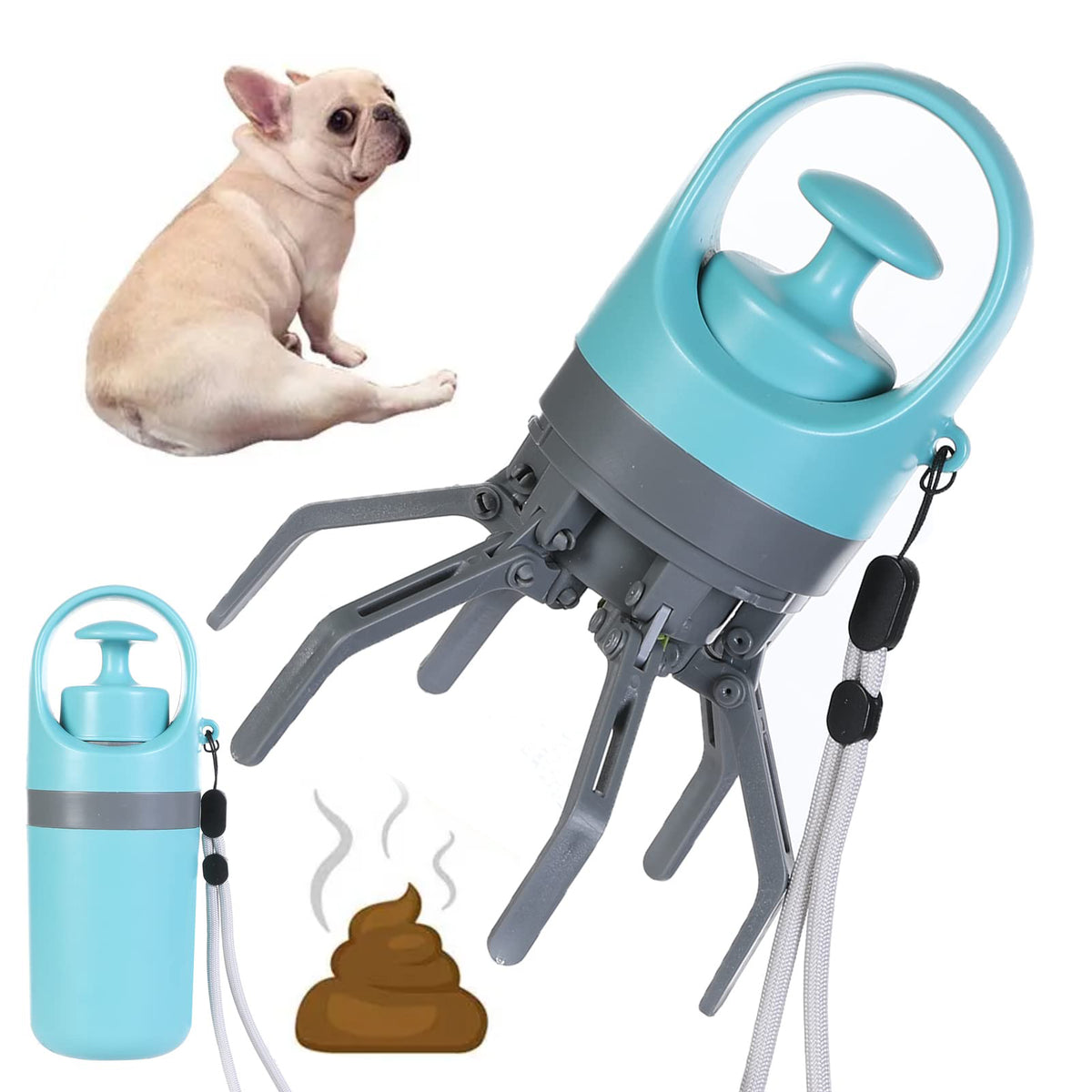 Portable Dog Pooper Scooper with Built-In Poop Bag Dispenser, Eight-Claw Pet Waste Picker