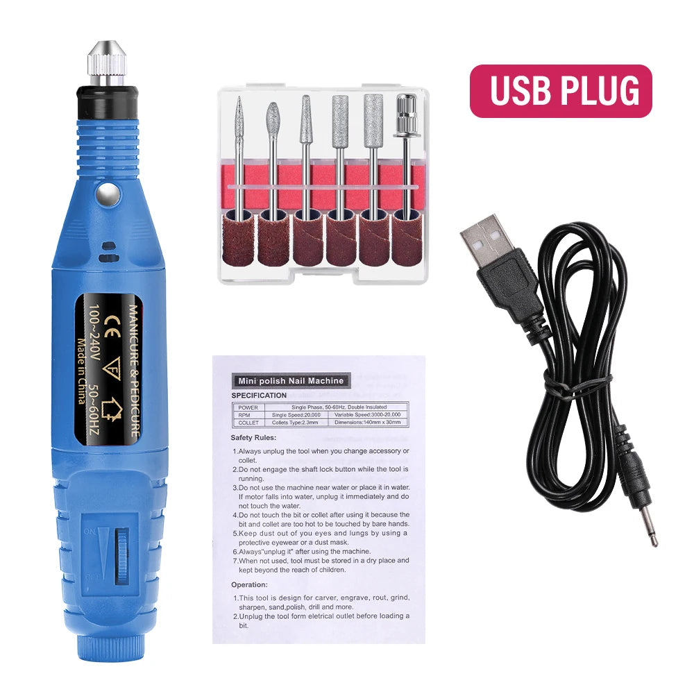LULAA electric nail drill machine set for professional manicure and pedicure, with various attachments for nail polishing and shaping.