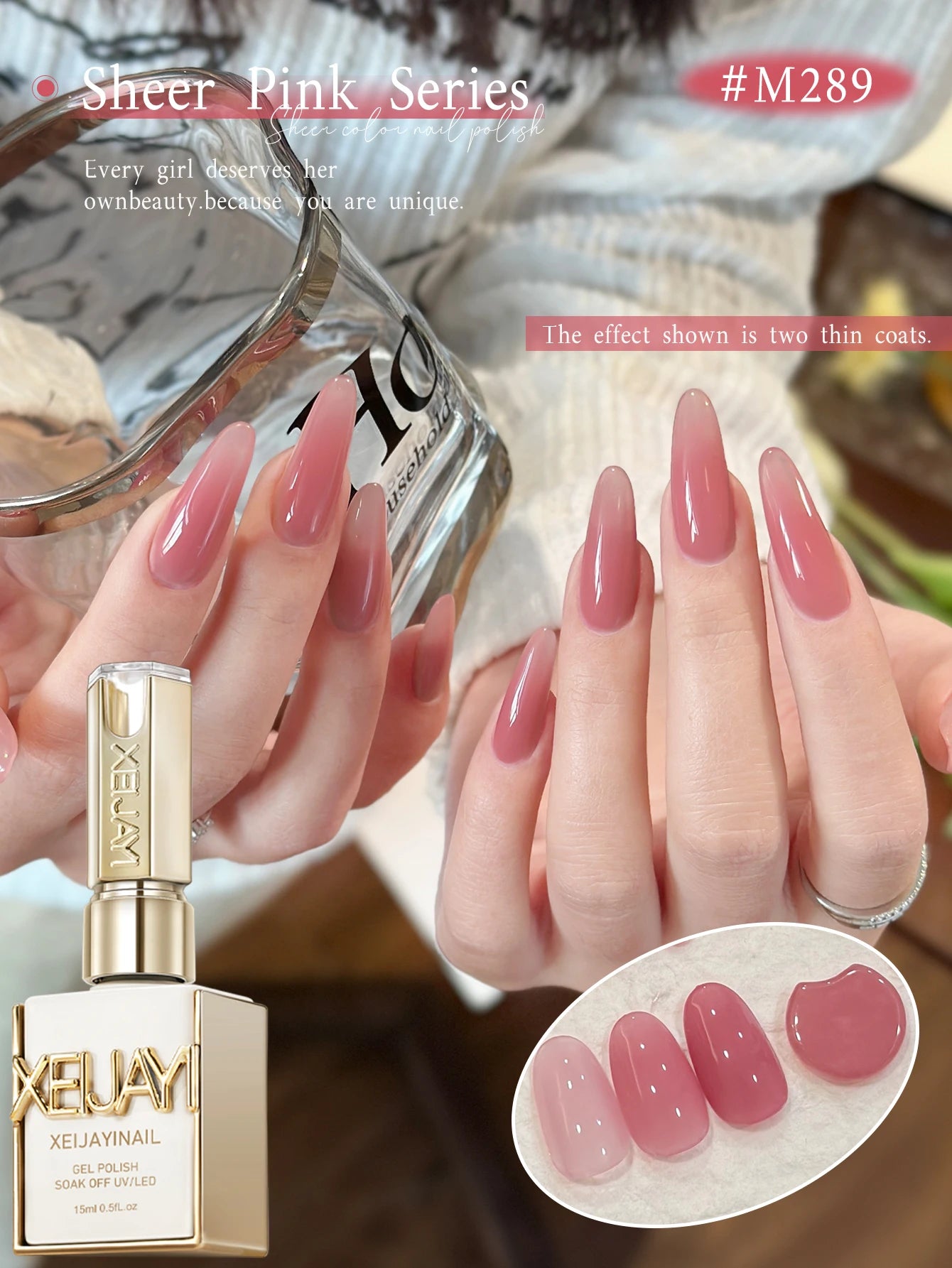 XEIJAYI 1/6pcs Pink Series Gel Nail Polish, 15ml French Nail Gel Polish, Soak Off UV Light Cure Gel Polish For Nail Decoration