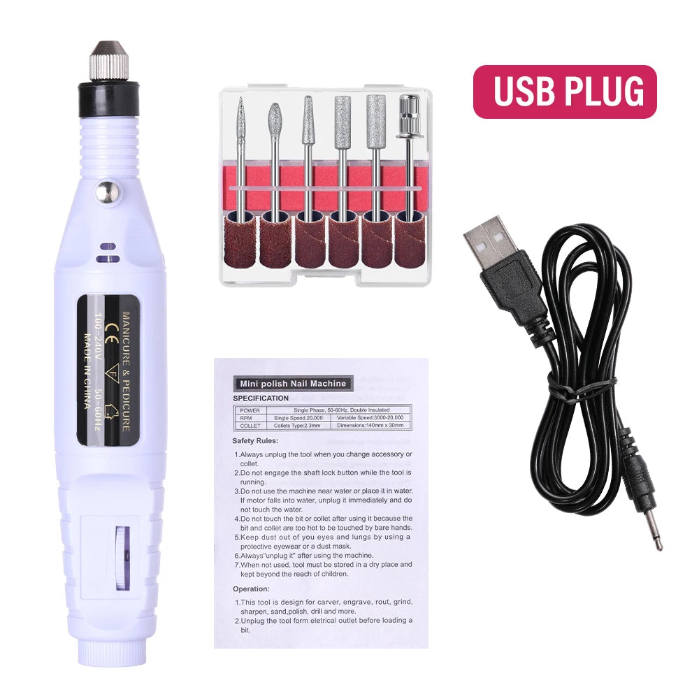 LULAA electric nail drill machine set with manicure and pedicure tools, professional electric nail polisher on a white background.