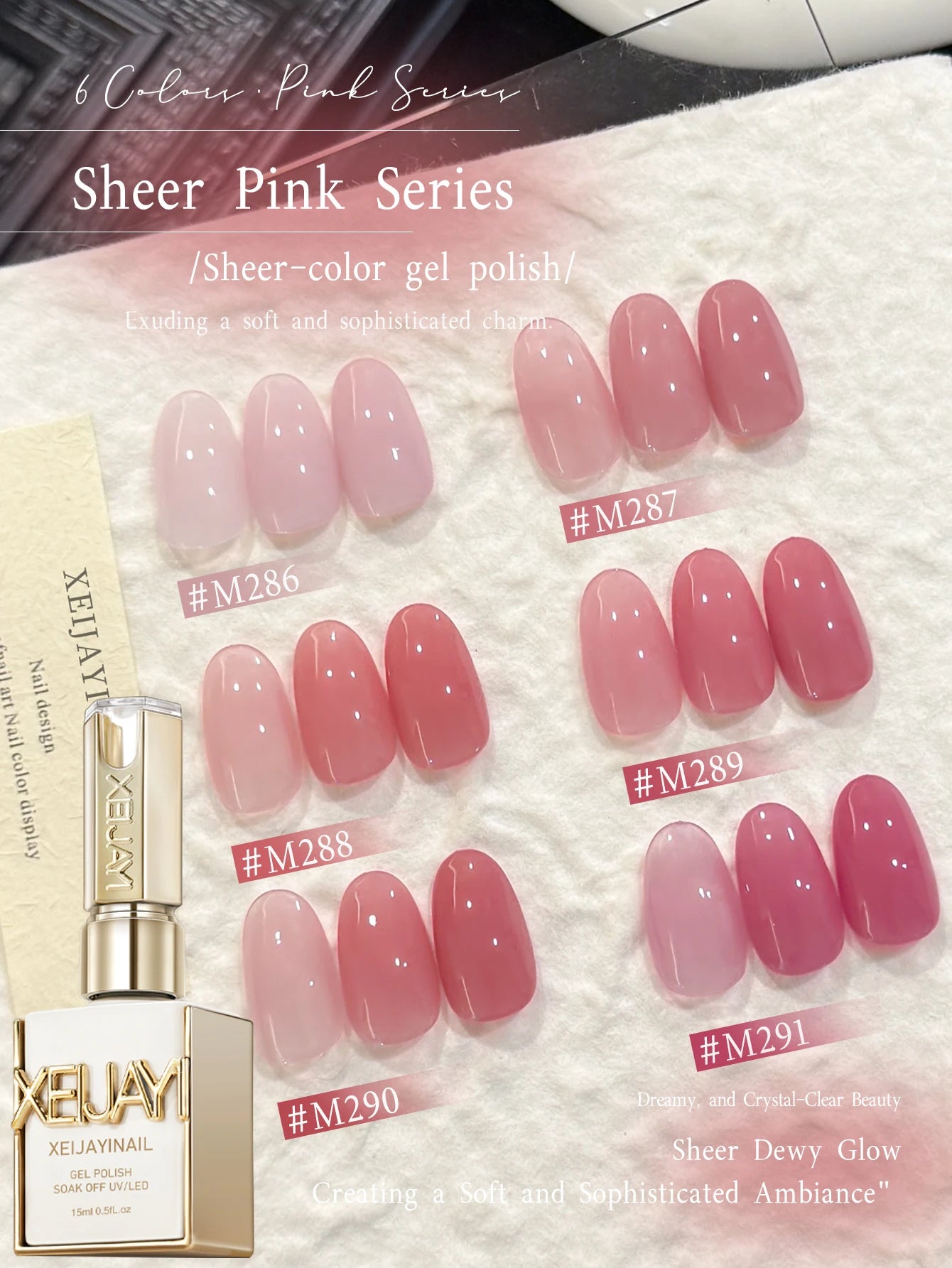 XEIJAYI 1/6pcs Pink Series Gel Nail Polish, 15ml French Nail Gel Polish, Soak Off UV Light Cure Gel Polish For Nail Decoration