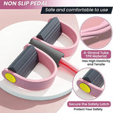 All In 1 SHOPPING 4-tube resistance bands with pedals for yoga, strength, and home workouts, showing colorful tubes and handles.