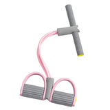 Four-tube resistance bands with pedals for yoga, strength, and home workouts, designed for versatile fitness exercises.