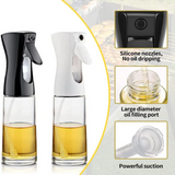 Refillable All In 1 SHOPPING oil spray bottle for cooking, with a clear container and spray nozzle for olive oil and vinegar.