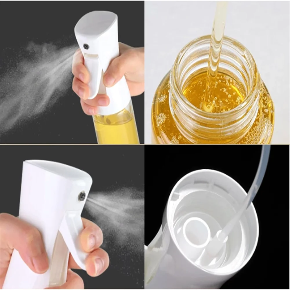 Refillable All In 1 SHOPPING oil spray bottle for cooking, with a clear transparent container and spray nozzle for olive oil and vinegar