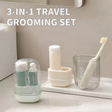 All In 1 SHOPPING 3-in-1 travel toiletry set with toothbrush, toothpaste, and mouthwash cup organizer for convenient packing