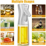 Refillable oil spray bottle for cooking by All In 1 SHOPPING, with a transparent container and spray nozzle for olive oil and vinegar