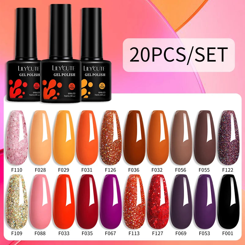LILYCUTE 12PCs 7ml Nude Brown Red Nail Gel Polish Set Semi Permanent UV Gel For Nail Art Manicure Soak Off Gel Nail Polish Kit