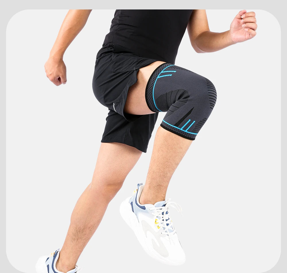 Elastic compression knee support sleeve from All In 1 SHOPPING, designed for gym and running, providing stability and pain relief.