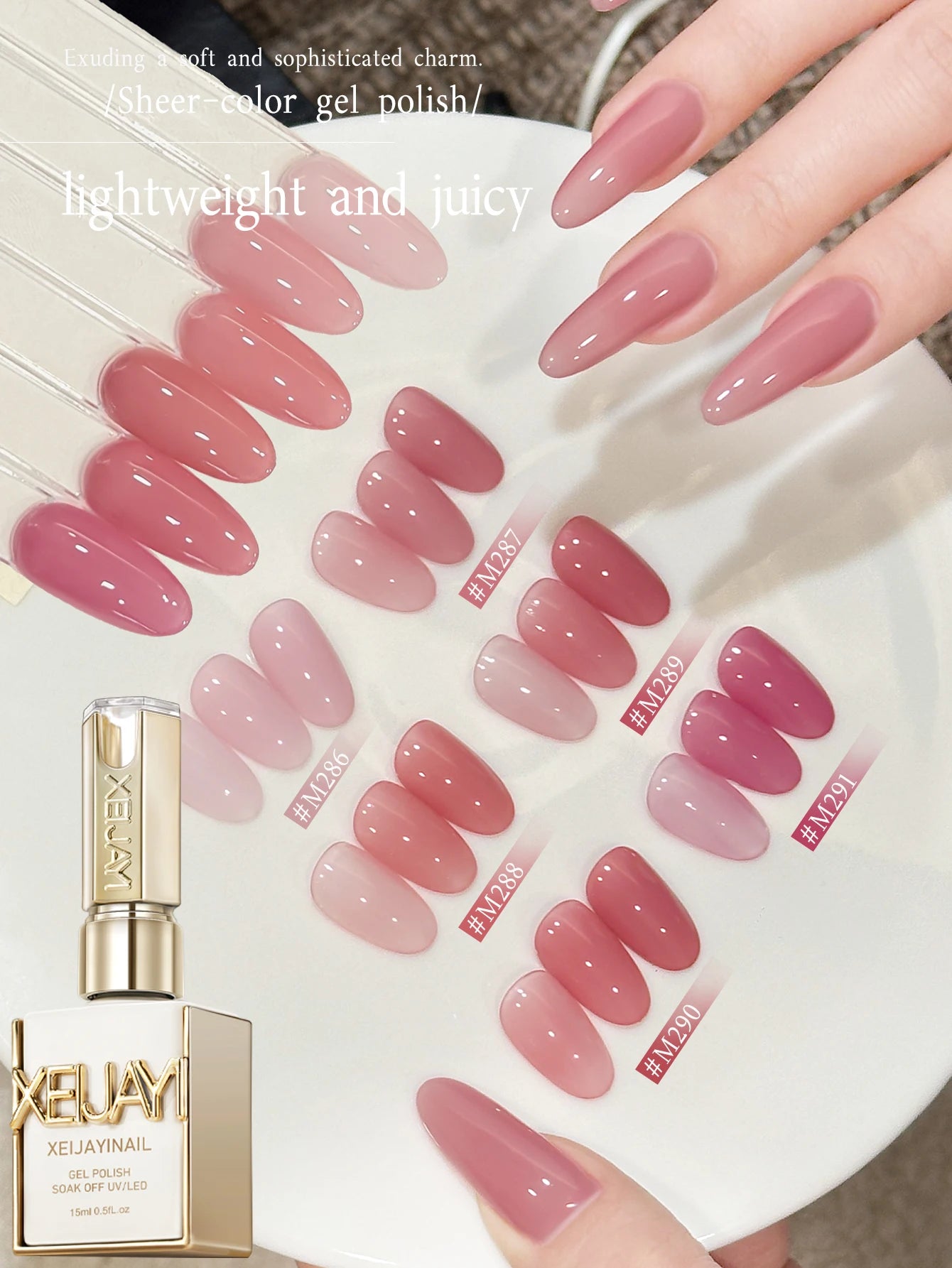 XEIJAYI 1/6pcs Pink Series Gel Nail Polish, 15ml French Nail Gel Polish, Soak Off UV Light Cure Gel Polish For Nail Decoration