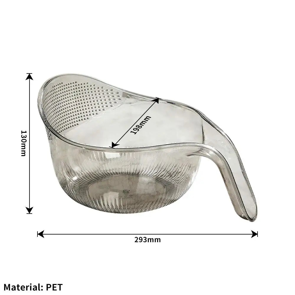 All In 1 SHOPPING rice washing bowl and kitchen colander with handles, vegetable and fruit food strainer for rinsing produce.