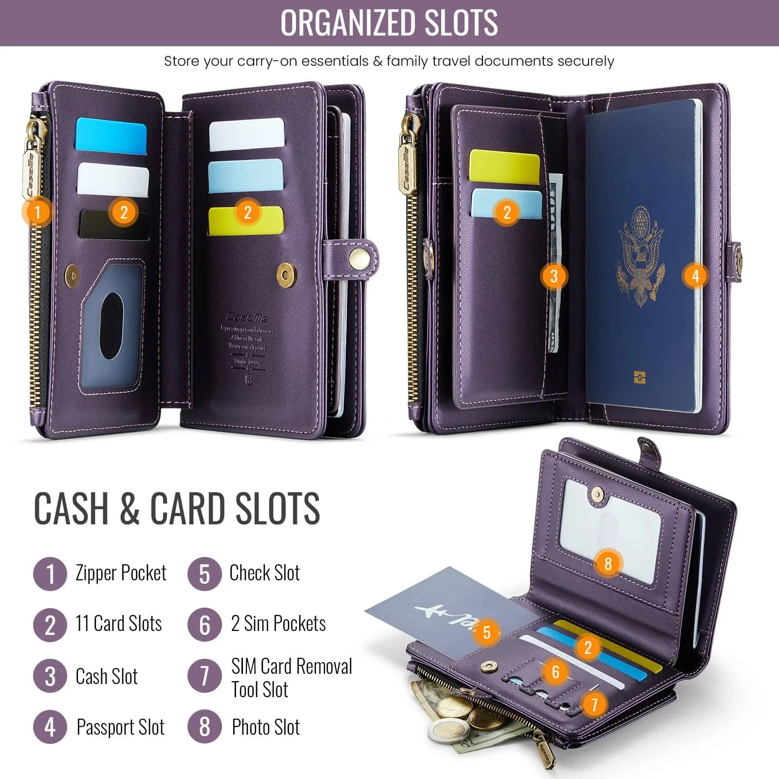 Passport Holder for Travel, Passport Case Wallet With Strap Wristlet and Zipper Wallet for Men Women Gold