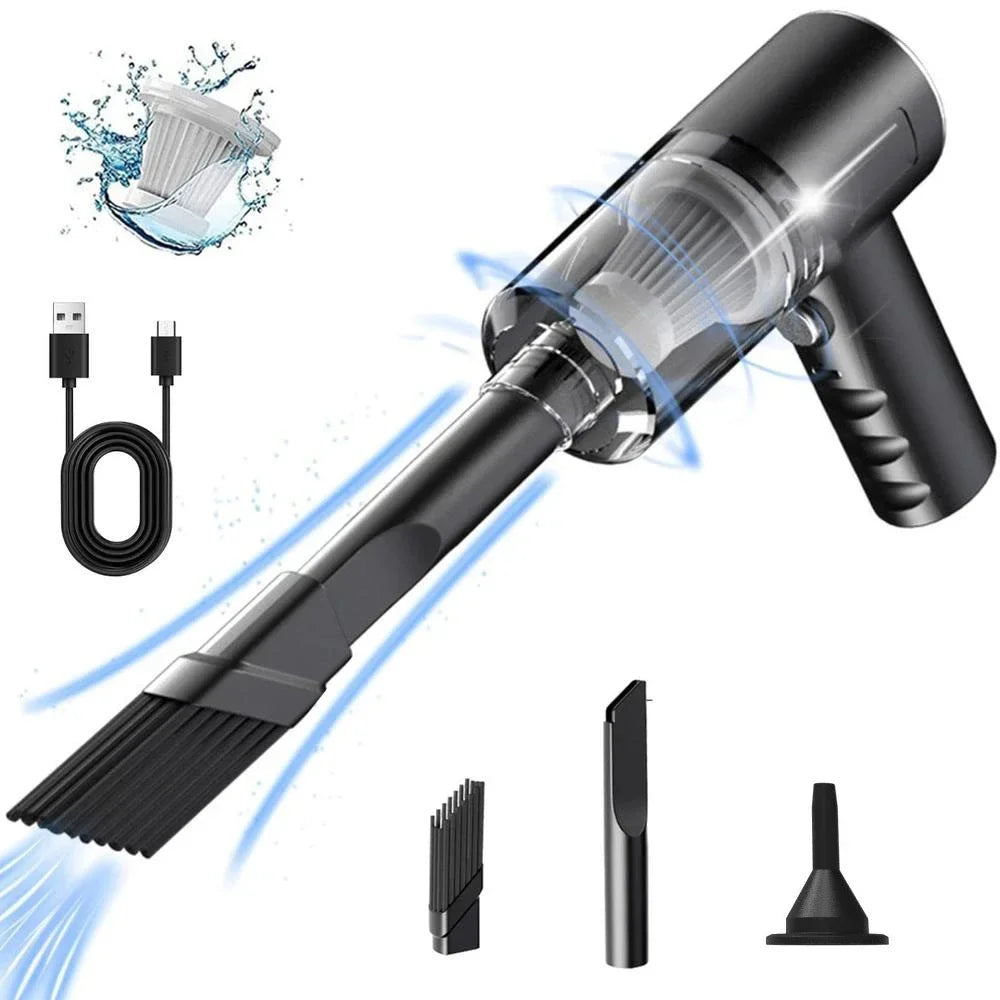 All In 1 SHOPPING 9000Pa cordless car vacuum cleaner with portable design and USB rechargeable mini vacuum for cleaning vehicles.