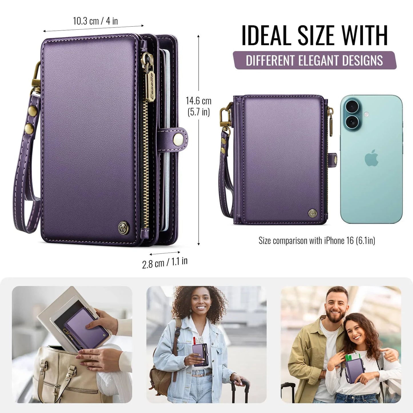 Passport Holder for Travel, Passport Case Wallet With Strap Wristlet and Zipper Wallet for Men Women Gold