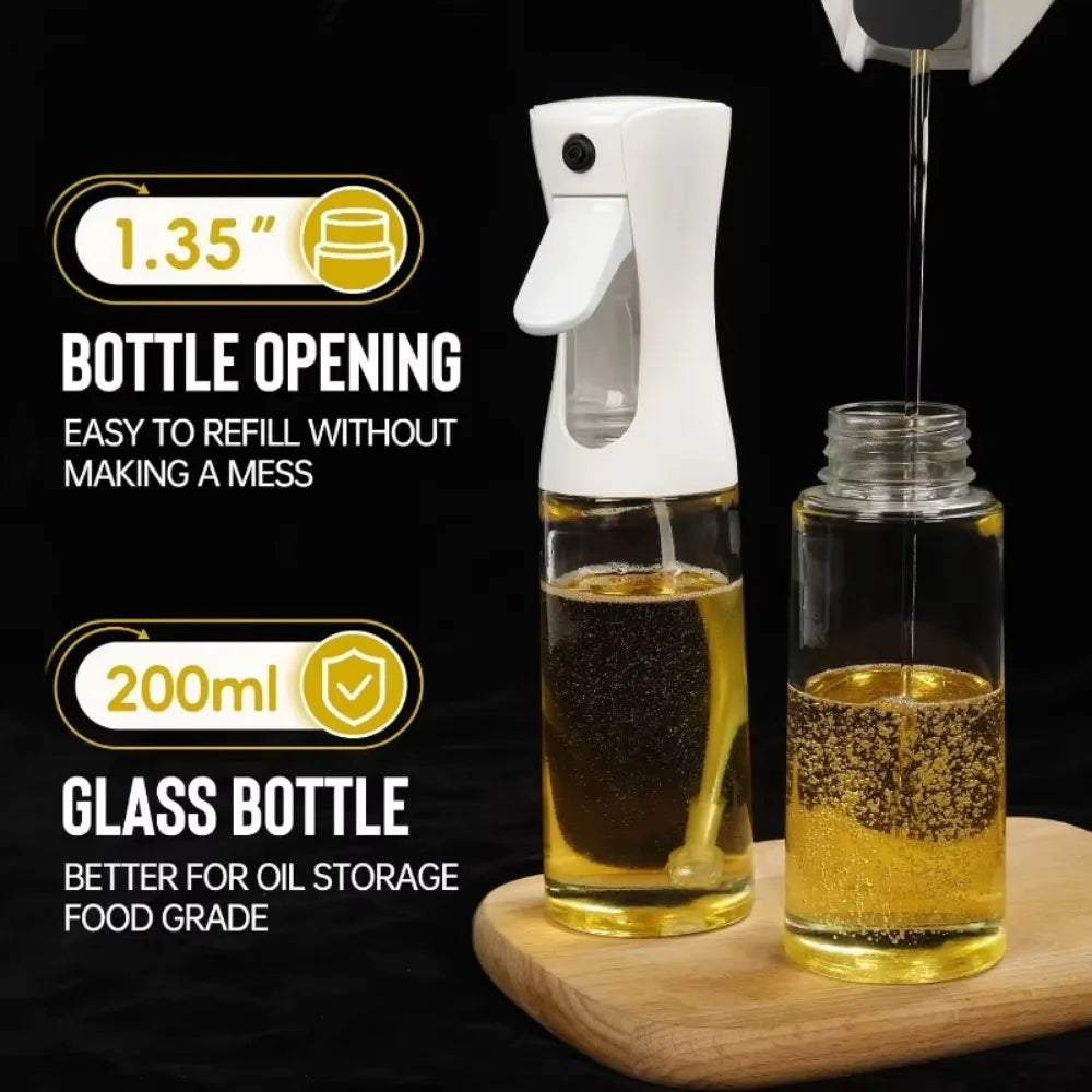Refillable All In 1 SHOPPING oil spray bottle for cooking with a clear container and spray nozzle for olive oil and vinegar.
