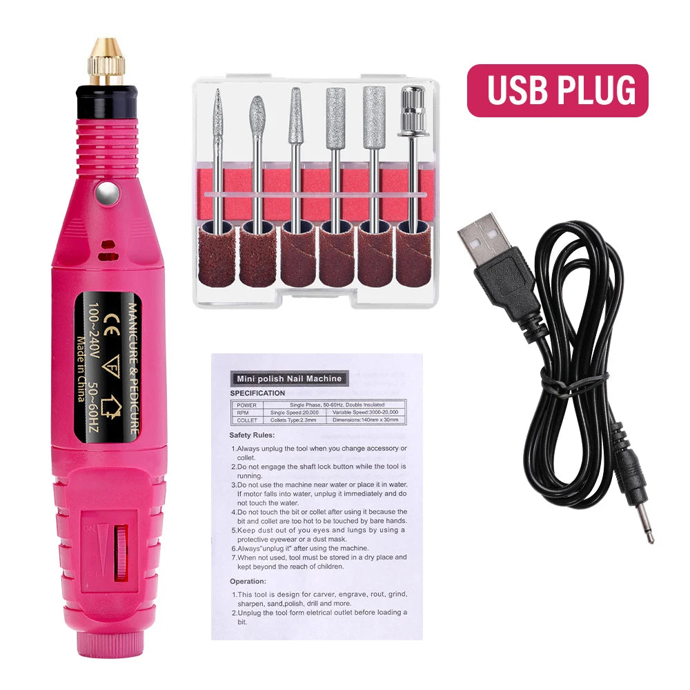 LULAA electric nail drill machine set with manicure and pedicure tools, compact electric nail polisher for professional nail care.