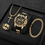 4PCS Fashion Arabic Dial Men Business Quartz Watch CasuSilicone Strap Wristwatch With Necklace Set Reloj Hombre (Without Box)