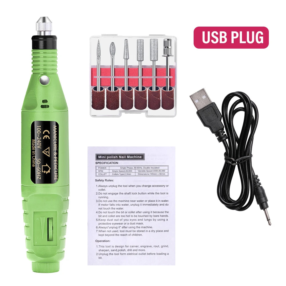 LULAA electric nail drill machine set for professional manicures and pedicures, with various attachments for nail polishing and shaping.