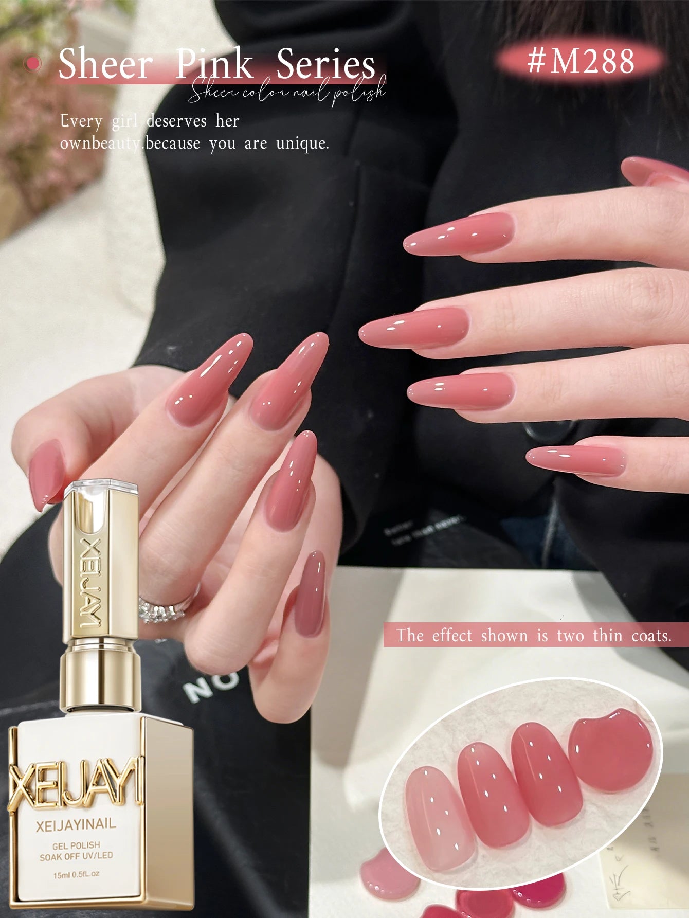 XEIJAYI 1/6pcs Pink Series Gel Nail Polish, 15ml French Nail Gel Polish, Soak Off UV Light Cure Gel Polish For Nail Decoration