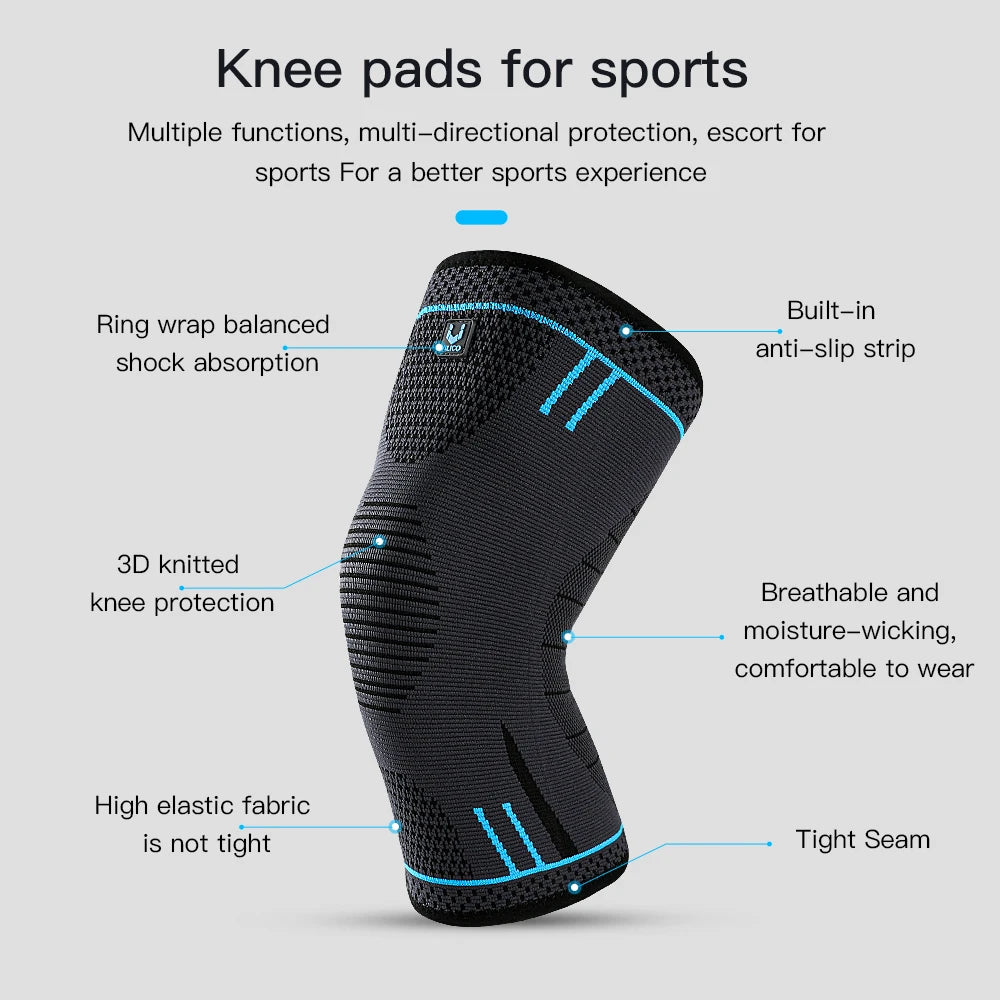 Elastic compression knee support sleeve by All In 1 SHOPPING, designed for gym and running, shown in black with snug fit.