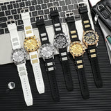 4PCS Fashion Arabic Dial Men Business Quartz Watch CasuSilicone Strap Wristwatch With Necklace Set Reloj Hombre (Without Box)
