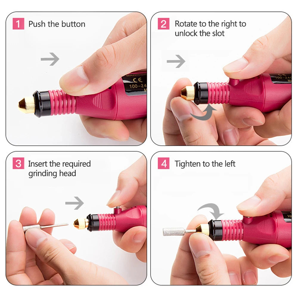 LULAA electric nail drill machine set with professional manicure and pedicure tools, featuring a sleek electric nail polisher.