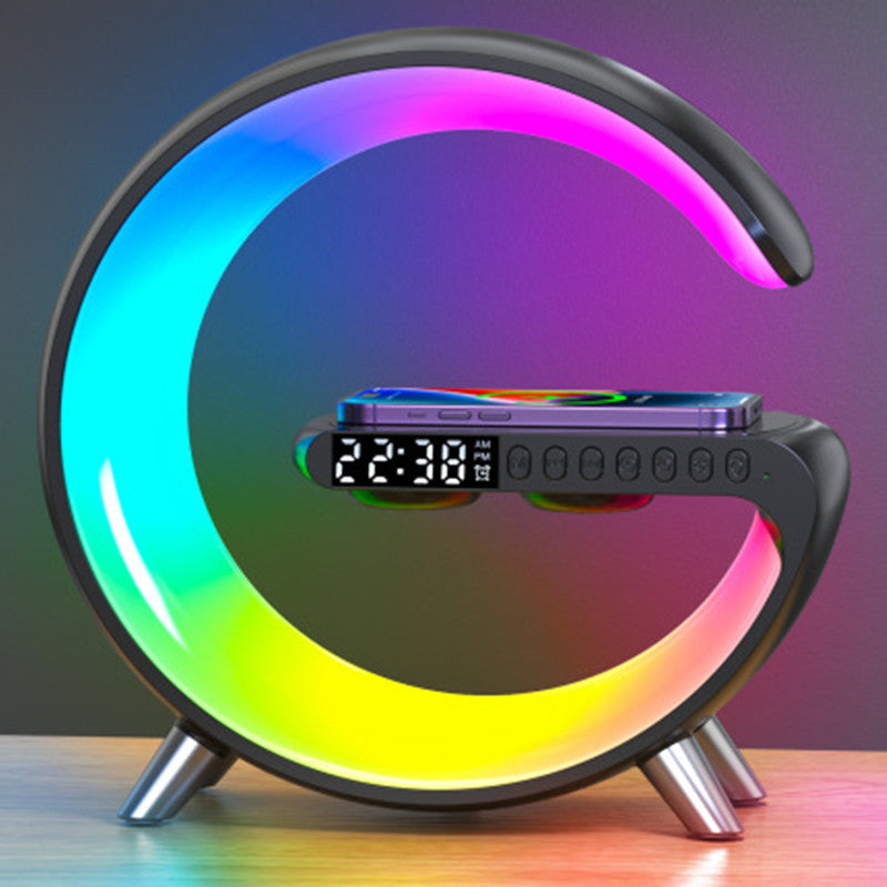 G-Shaped Smart LED Table Lamp with Bluetooth Speaker, 15W Wireless Charger, App & Voice Control for Bedroom & Home