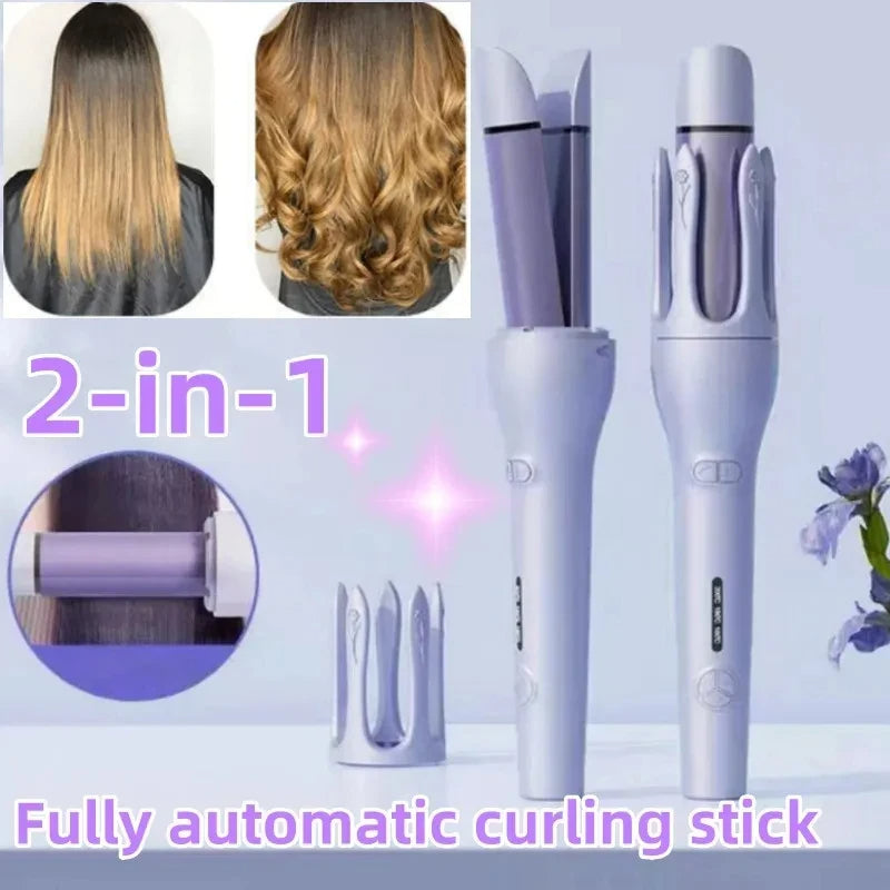 2-in-1 Automatic Hair Curler & Straightener, Rotating Ceramic Curling Iron with 3 Heat Settings, Fast Heating & Negative Ion Technology