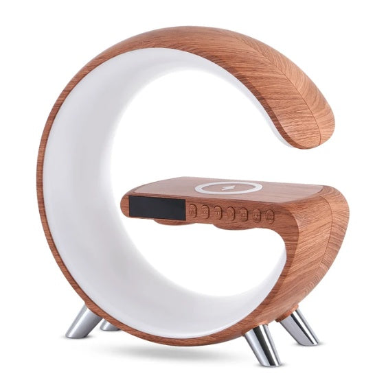 G-Shaped Smart LED Table Lamp with Bluetooth Speaker, 15W Wireless Charger, App & Voice Control for Bedroom & Home