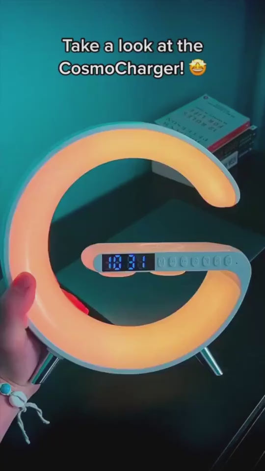 G-Shaped Smart LED Table Lamp with Bluetooth Speaker, 15W Wireless Charger, App & Voice Control for Bedroom & Home