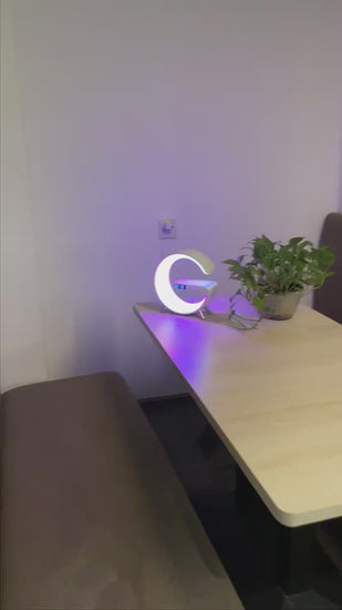 G-Shaped Smart LED Table Lamp with Bluetooth Speaker, 15W Wireless Charger, App & Voice Control for Bedroom & Home