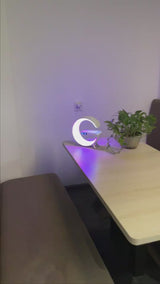 G-Shaped Smart LED Table Lamp with Bluetooth Speaker, 15W Wireless Charger, App & Voice Control for Bedroom & Home
